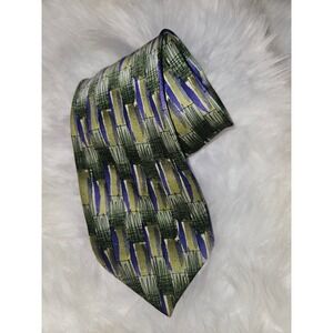 J. Garcia Necktie Paris in the Rain Abstract Green Blue Silk Tie Vntg 2005